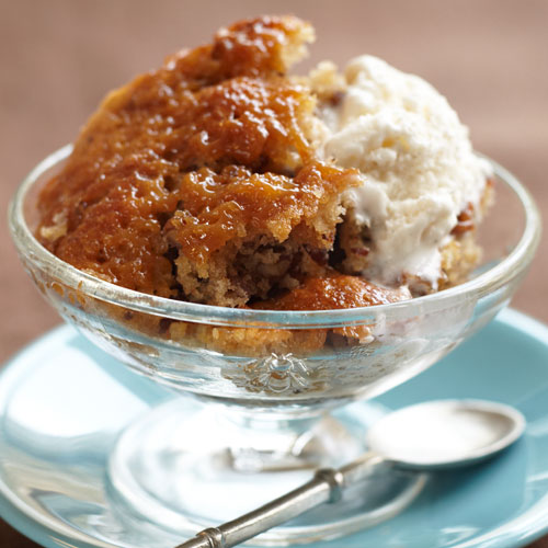 Warm Walnut Brownie Pudding