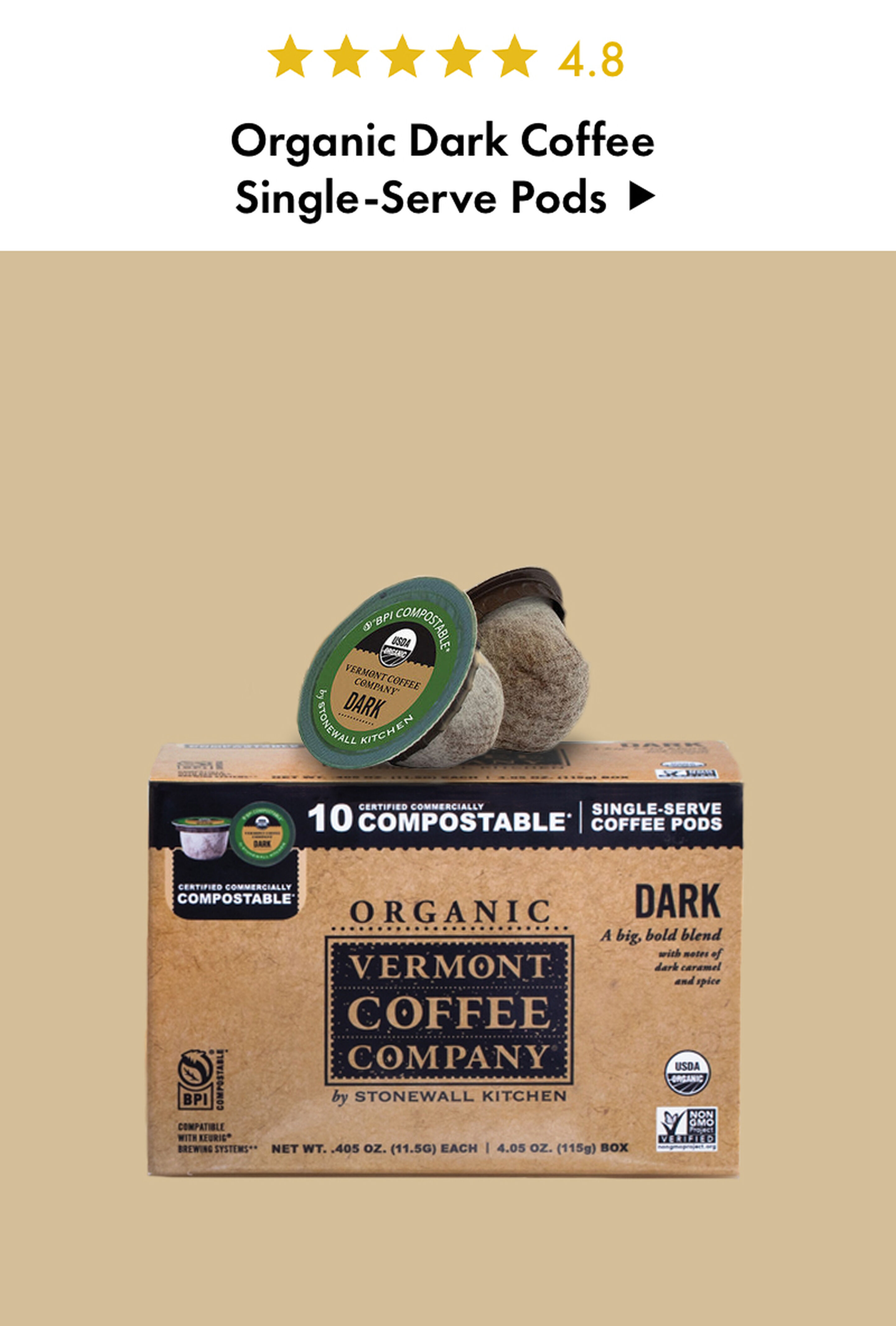 Organic Dark Coffee Single-Serve Pods - 4.8 Stars