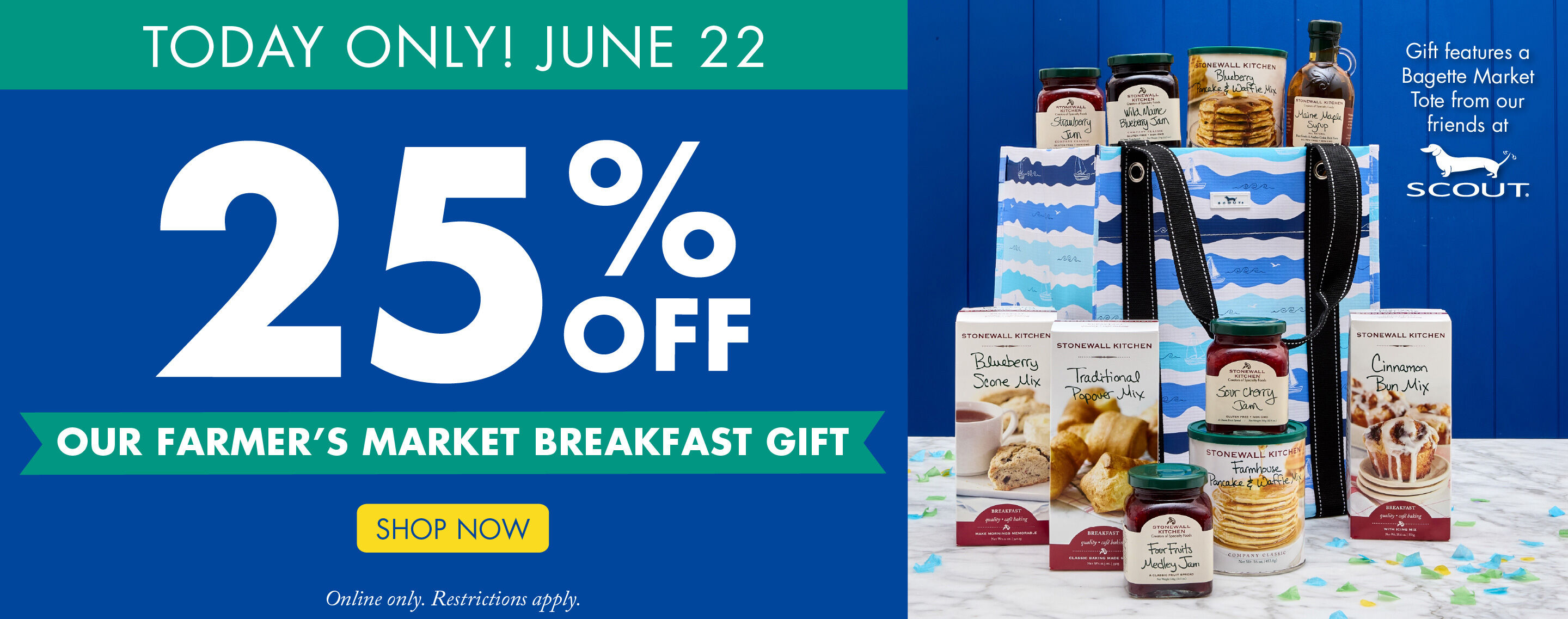 TODAY ONLY! | 25% OFF Our New Farmer's Market Breakfast Gift | Gift Features a Bagette Market Tote from our friends at SCOUT. | Shop Now