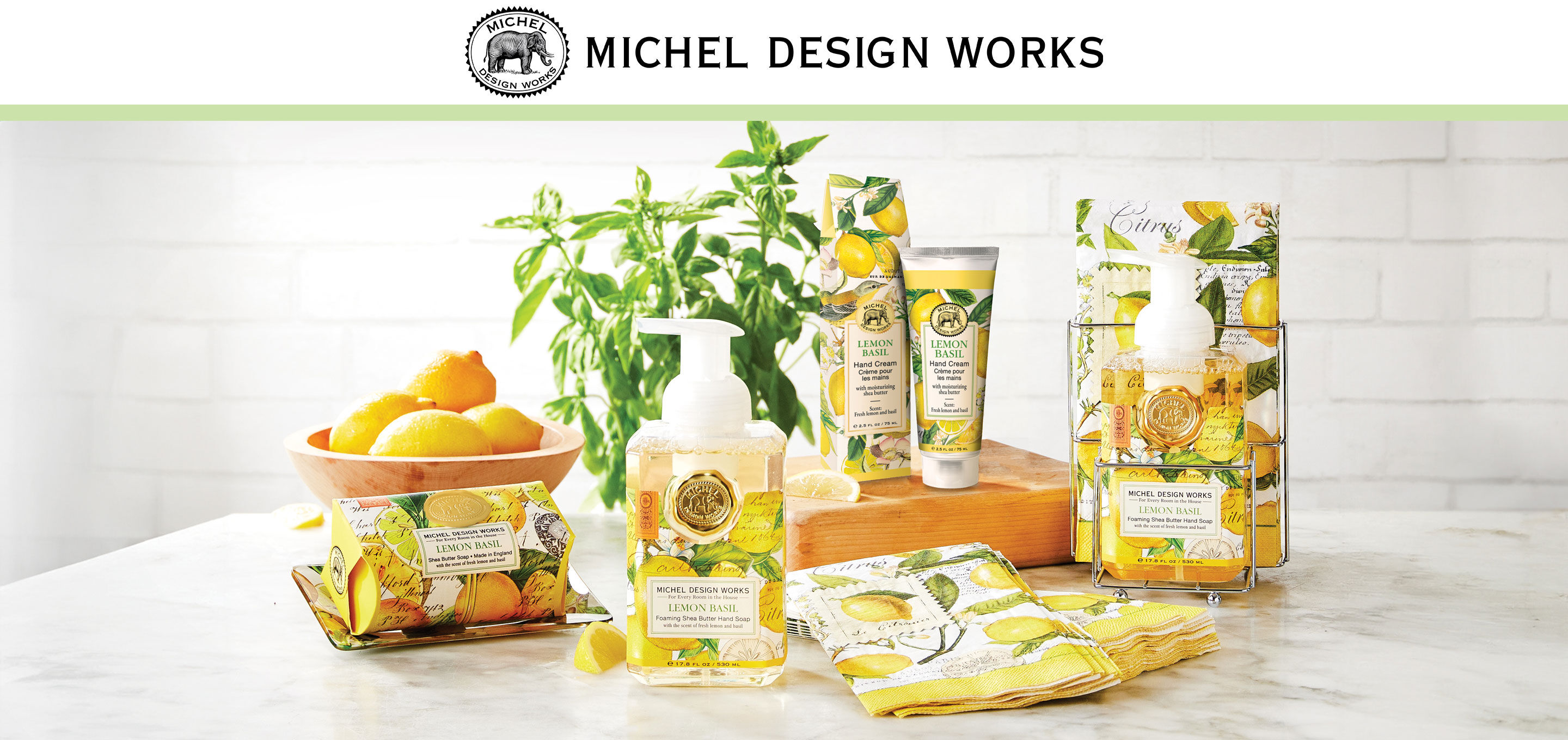 Michel Design Works Cocktail-Servietten, Zitronenbasilikum-Design – 3-lagig, 20 Stück, 12,7 X 12,7 Cm Gefaltet