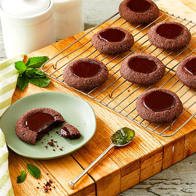 Chocolate Mint Thumbprint Cookies
