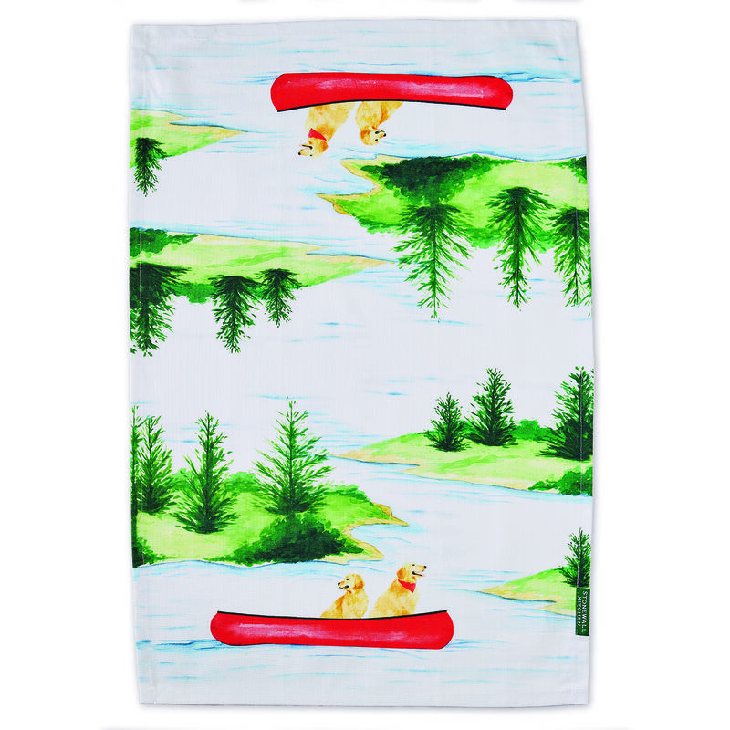 Dogs in Canoe Tea Towel