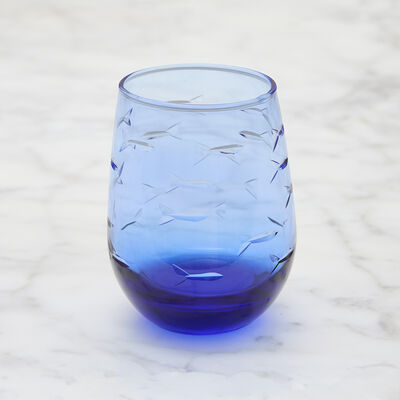 School of Fish Blue Stemless Wine Glass
