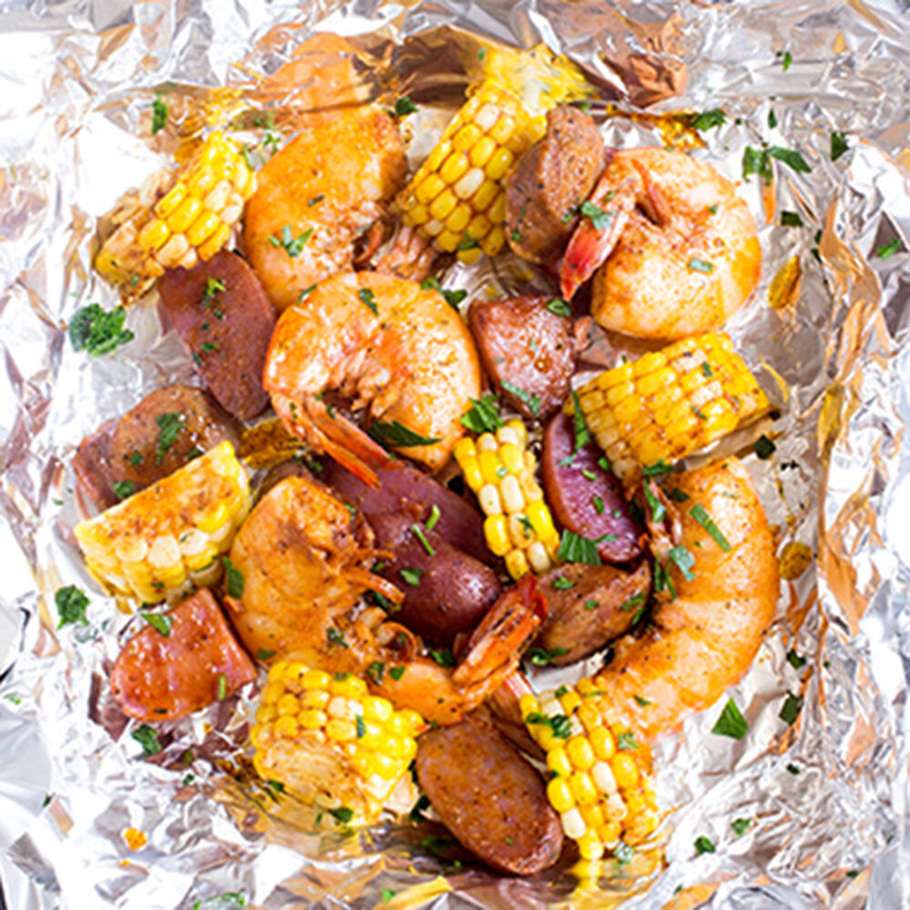 Tin Foil Foil Wrapped Shrimp Boil Cajun Shrimp Boil In A Foil