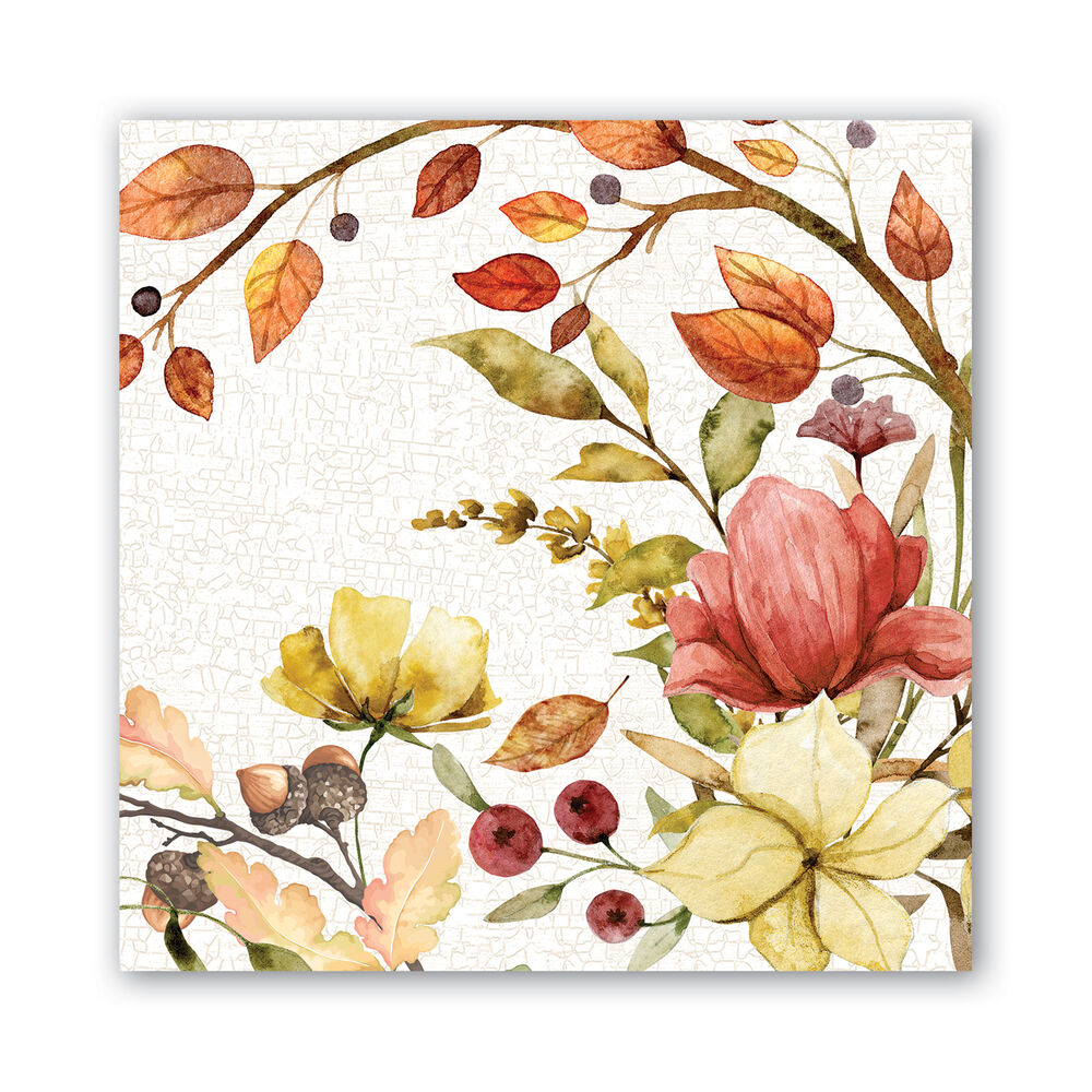 Fall Leaves & Flowers Cocktail Napkins image number 0
