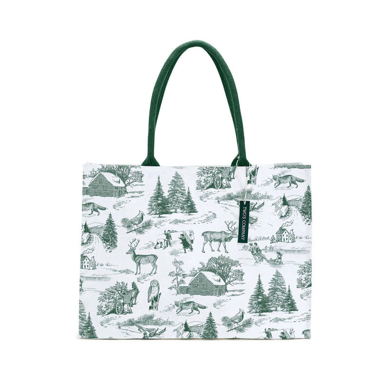 Green Toile Christmas Pattern Tote Bag