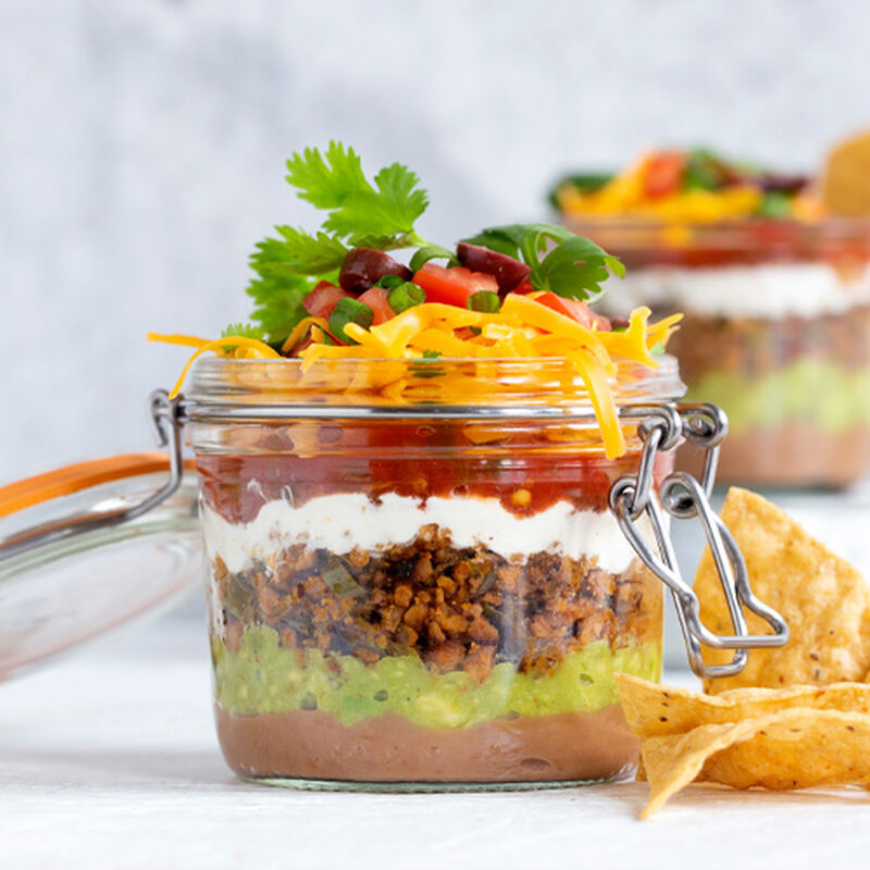 7 Layer Dip Cups with Plant-Based Street Taco Meatless Mix