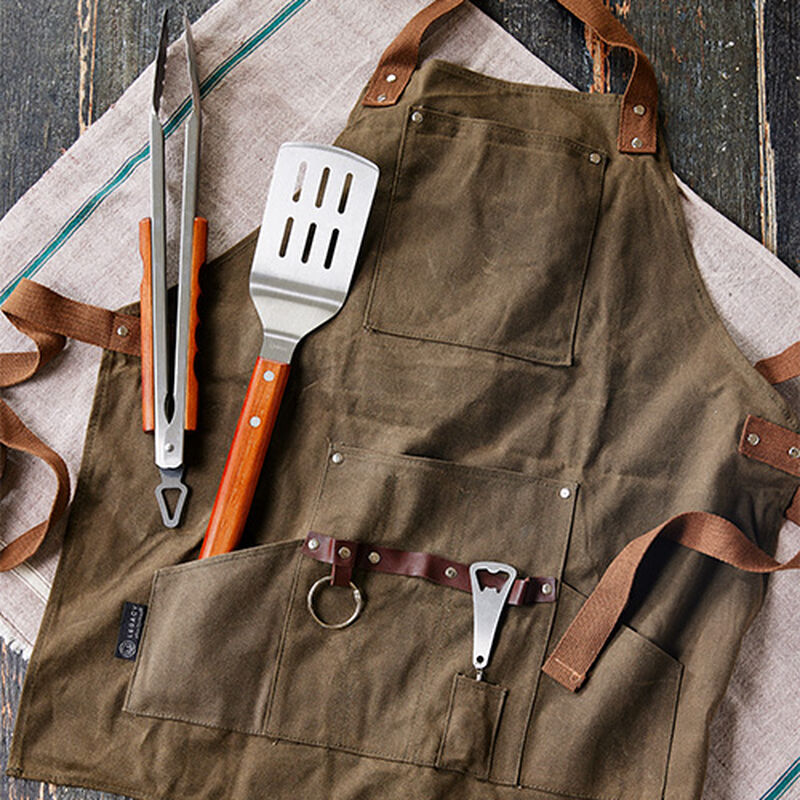 Khaki and Green BBQ Apron with Tools 