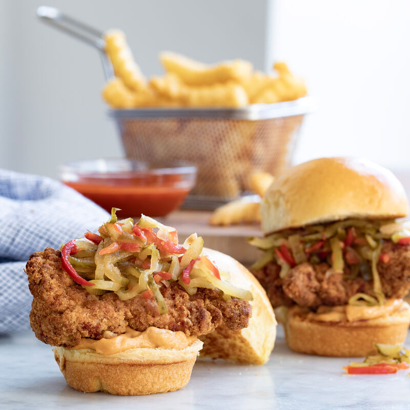 Fried Chicken Sliders with Pickle Slaw