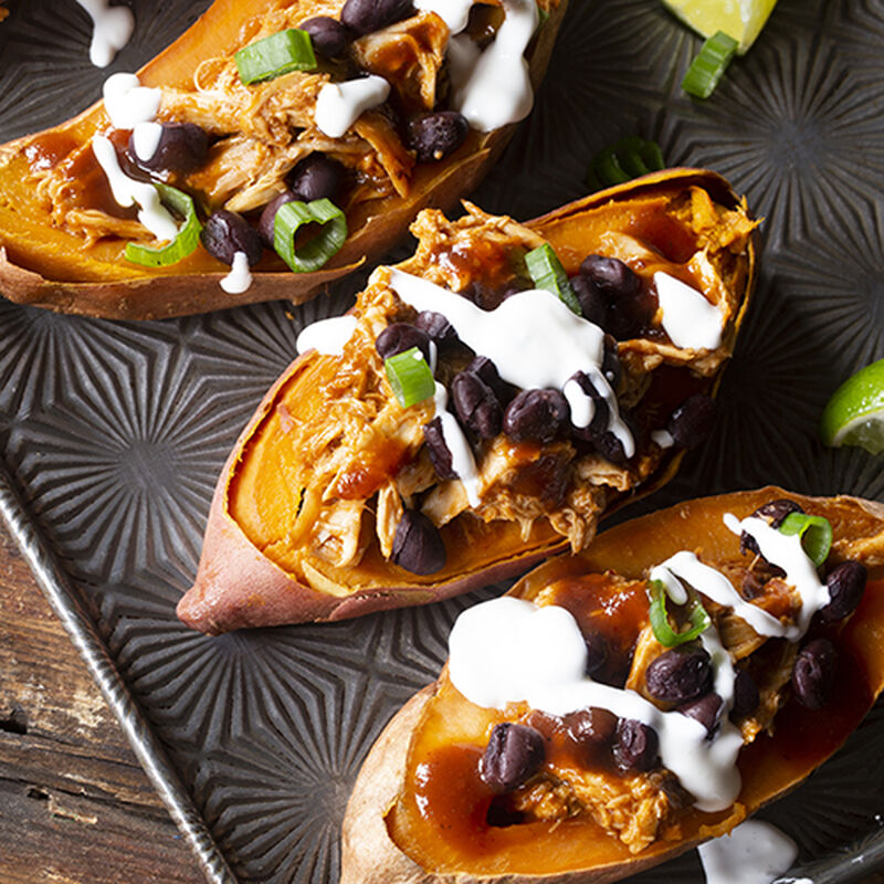 Maple Chipotle Chicken Sweet Potato Boats