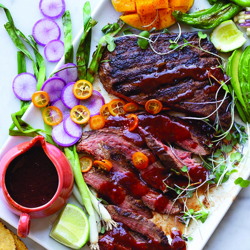Poblano Grill Steak Platter with Homemade Barbecue Sauce