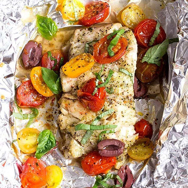 Grouper with Tomato and Basil in a Foil Packet