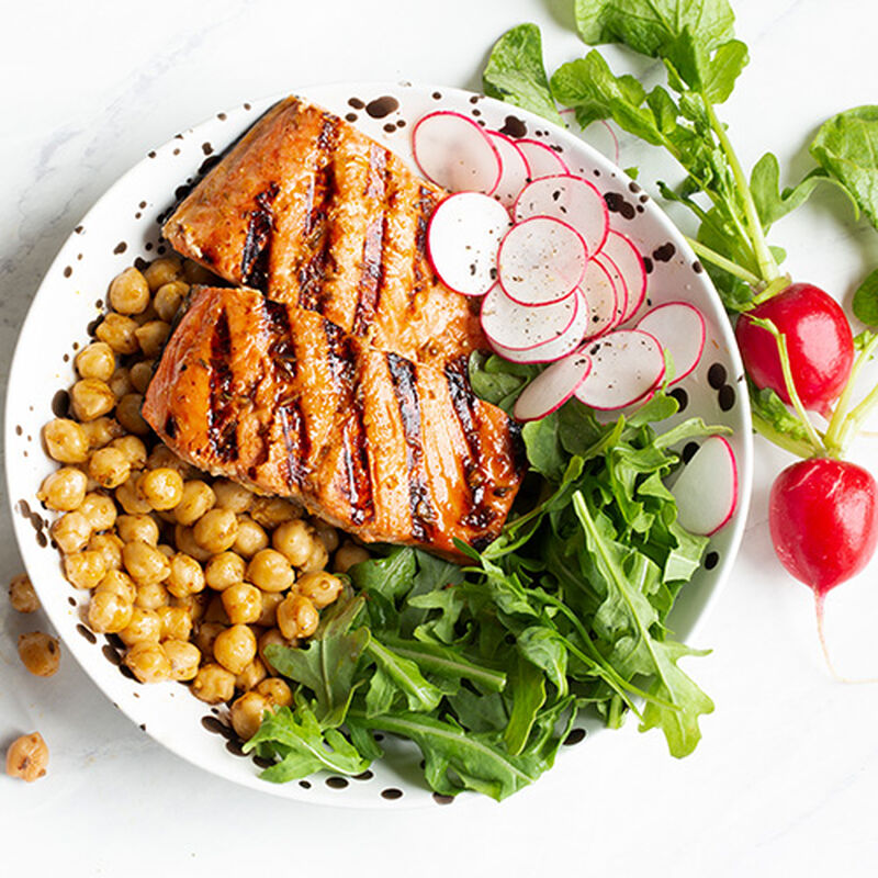 Grilled Salmon and Spiced Garbanzo Bowl