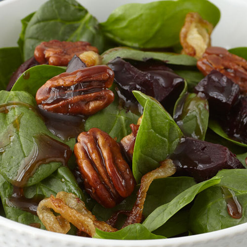 Roasted Beets & Candied Walnut Spinach Salad