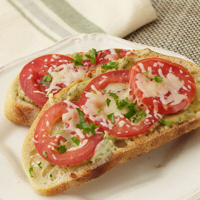 Tomato Basil Open Faced Sandwich