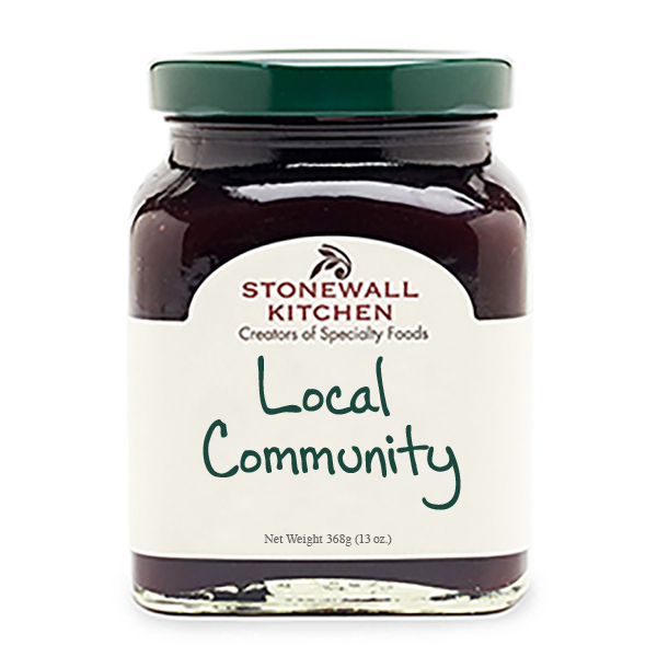 a Stonewall Kitchen jam jar with the words Local Community written on it