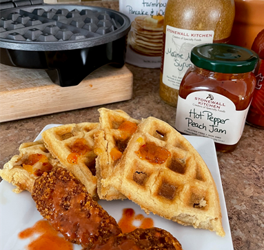 Waffles with Pepper Peach Jam