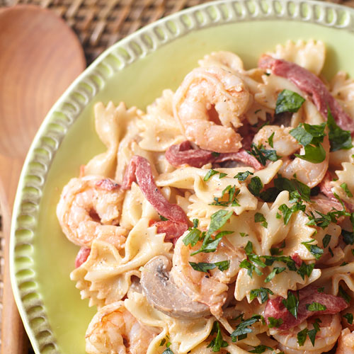 Shrimp and Bowtie Pasta with Tequila Lime Cocktail Sauce Stonewall